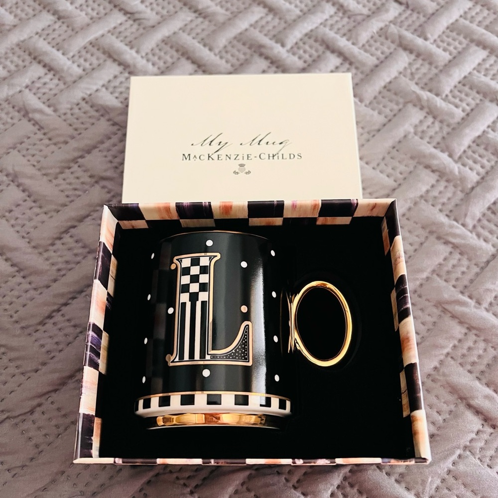 MacKenzie-Childs Monogrammed Black and Gold Mug - Picture 2 of 5